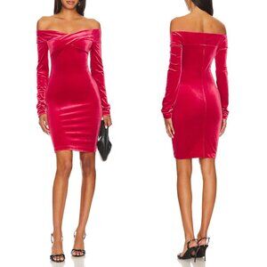 NWT Steve Madden Alaura Off Shoulder Long Sleeve Velvet Mini Dress in Jester Red